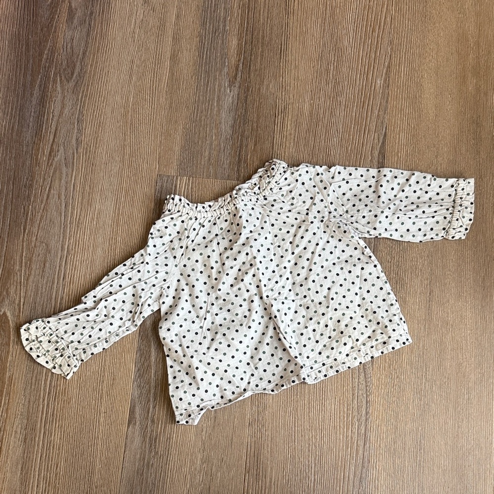 Bonpoint baby girl cotton blouse in polka dot print with ruched collar detail 6m